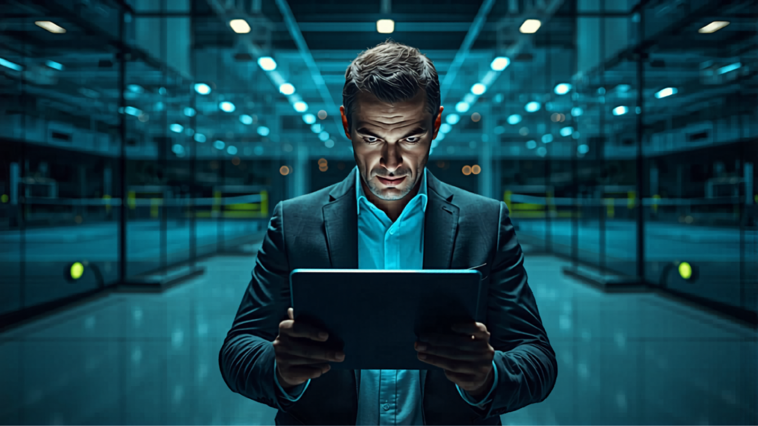 Padel club manager viewing live court streams and match analytics on a tablet